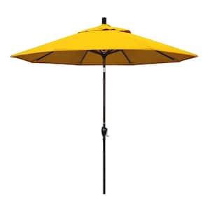 9 ft. Bronze Aluminum Pole Market Aluminum Ribs Push Tilt Crank Lift Patio Umbrella in Sunflower Yellow Sunbrella