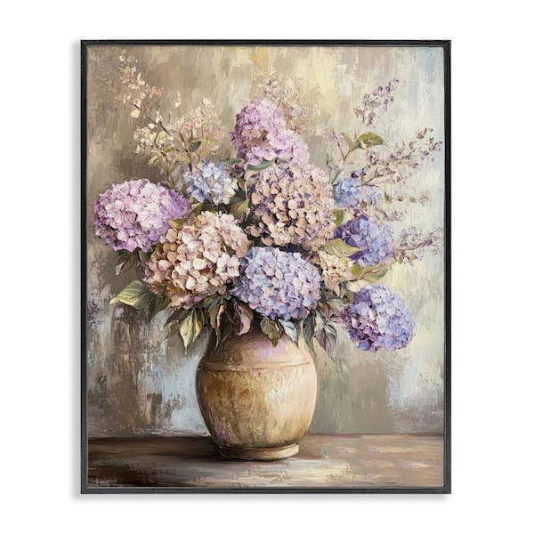 Stupell Industries Purple Hydrangea Pottery by Petal Prints Design Black Framed Nature Giclee Art Print 30 in. x 24 in.