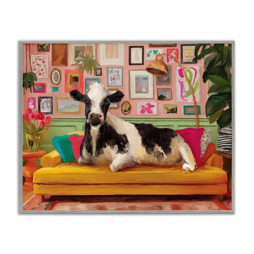 Cow in Whimsical Maximalist House by Kamdon Kreations Gray Framed Animal Giclee Art Print 16 in. x 20 in. price history on PriceWatchPro