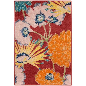 Allur Red Multi 2 ft. x 3 ft. Botanical Contemporary Kitchen Area Rug