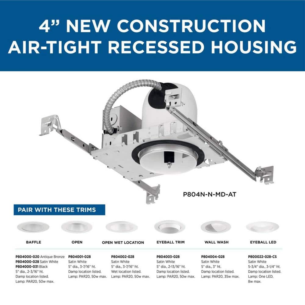 4" Gray Steel Air-Tight New Construction Recessed Housing