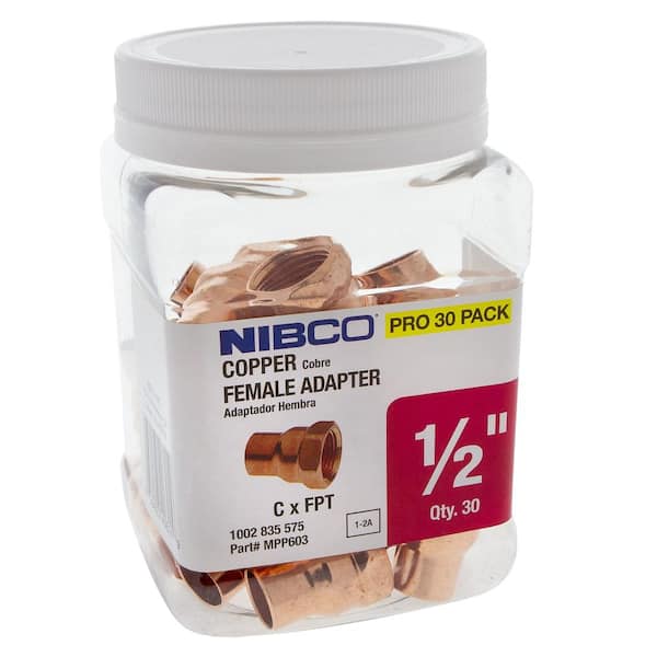 Everbilt 603 1/2 in. x 1/2 in. Wrot Copper Cup X FIP Adapter Pro Pack (30-Pack)