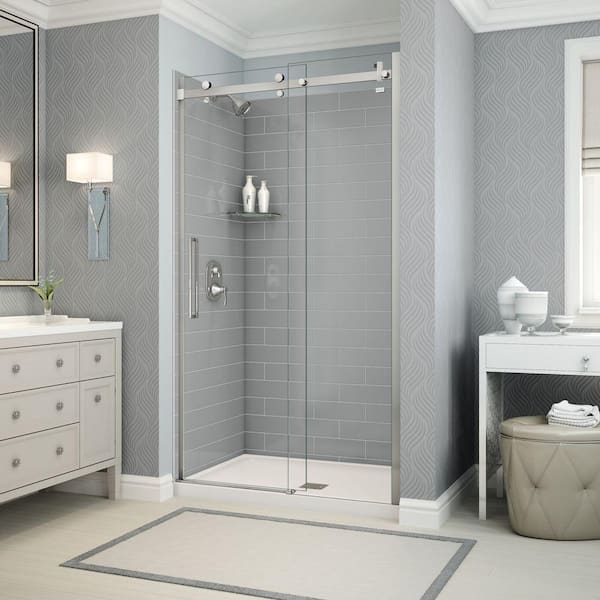 MAAX Utile Metro 32 in. x 48 in. x 83.5 in. Center Drain Alcove Shower Kit in Ash Grey with Chrome Shower Door