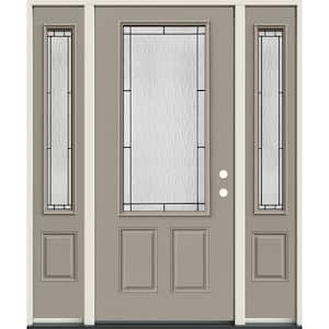 36 in. x 80 in. Left-Hand/Inswing 3/4 Lite Wendover Decorative Glass Desert Sand Steel Prehung Front Door with Sidelites