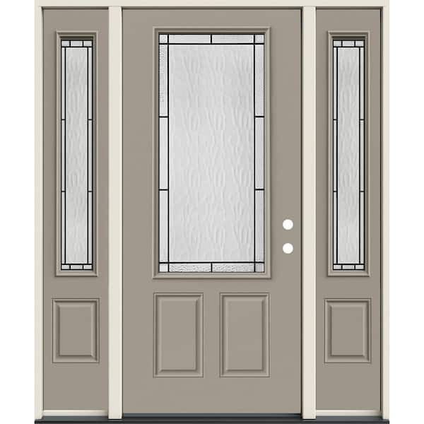 JELD-WEN 36 in. x 80 in. Left-Hand/Inswing 3/4 Lite Wendover Decorative Glass Desert Sand Steel Prehung Front Door with Sidelites