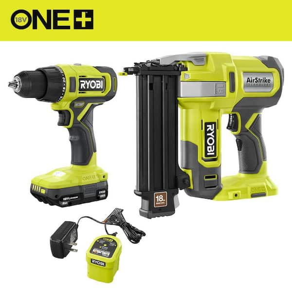ONE+ 18V Cordless 2-Tool Combo Kit with 1/2 in. Drill/Driver, 18-Gauge Brad Nailer, 2.0 Ah Battery, and Charger