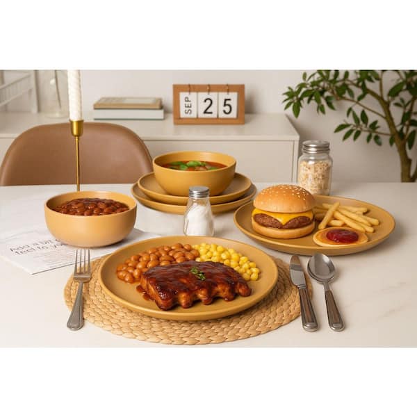 Tahanbath 12 Piece Stackable Dinnerware Set-Non Toxic Matte Glaze