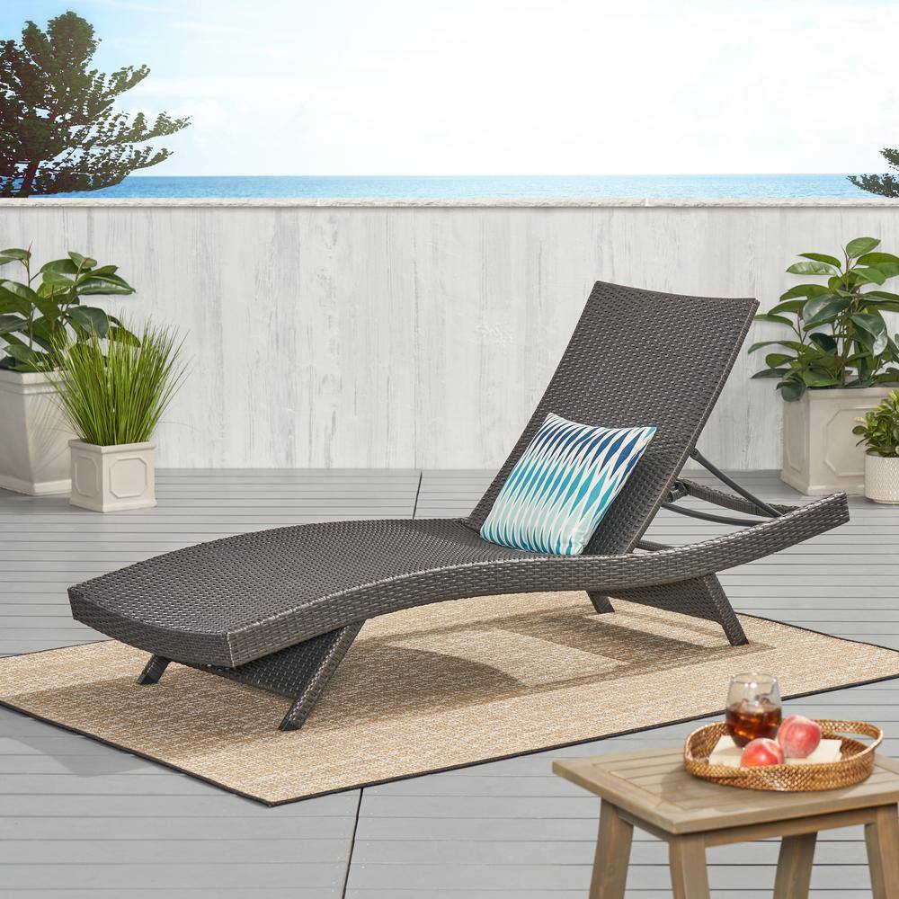 Gray Wicker Armless Outdoor Chaise Lounge with Adjustable Recline