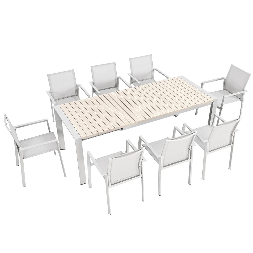 9-Piece Patio Dining Set Aluminum Extendable Dining Table and Outdoor Stackable Textilene Chairs, , Warm Gray price history on PriceWatchPro