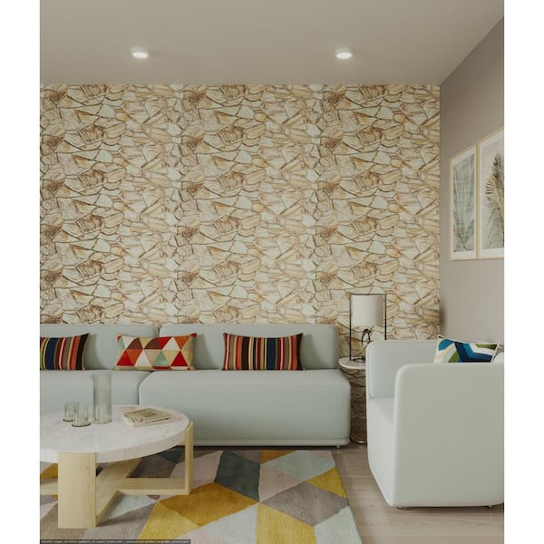 3D Falkirk Retro V 39 in. x 19 in. Ivory Brown Faux Stone PVC Decorative Wall Paneling (10-Pack)