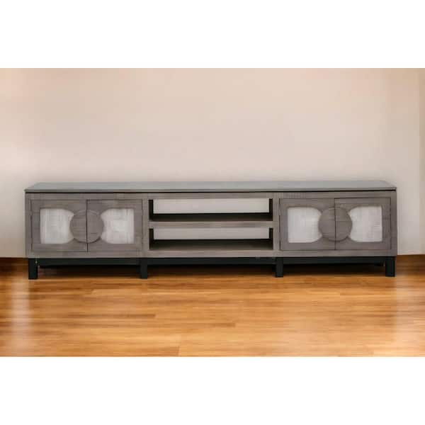 HomeRoots Gray TV Stand Fits TV's up to 88 in. with Shelves;Storage