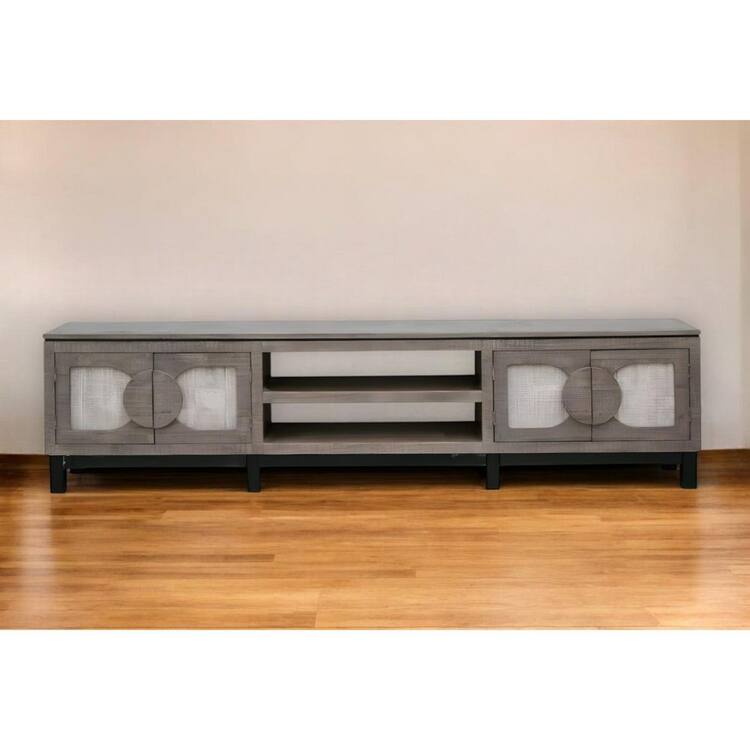 HomeRoots Gray TV Stand Fits TV's up to 88 in. with Shelves;Storage