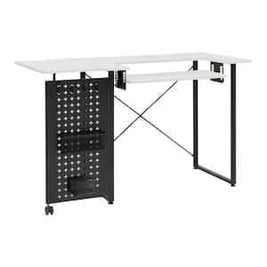 Pivot 47.75 in. Width MDF Sewing Table with Swingout Storage Panel in Graphite/White