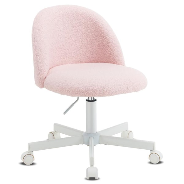 Winado Teddy Fleece Velvet Seat Liftable Swivel Office Chair in Light Pink Armless