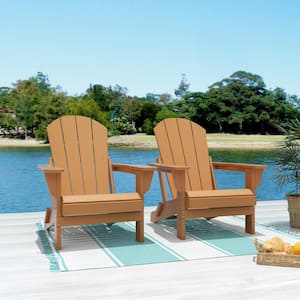 Addison 2-Pack Weather Resistant Outdoor Patio Plastic Folding Adirondack Chair in Teak