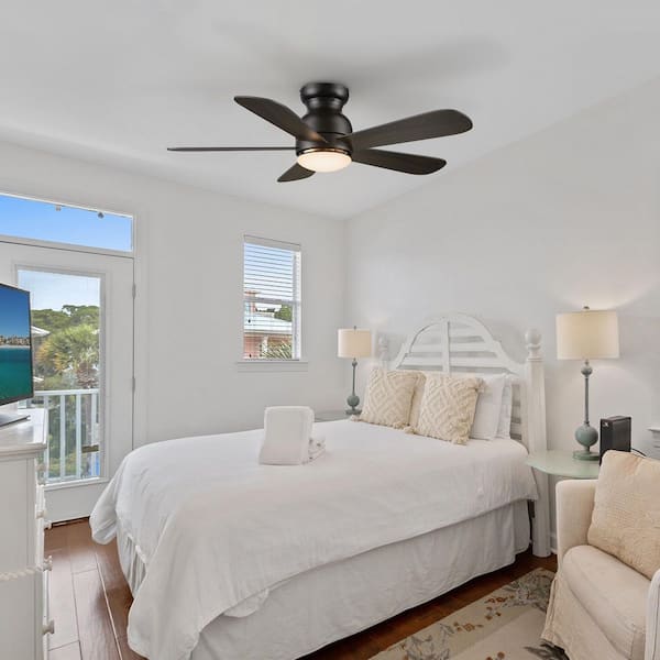 48 in. Smart Indoor/Outdoor Black Flush Mount LED Standard Ceiling Fan with Remote Control, Wall Control and DC Motor