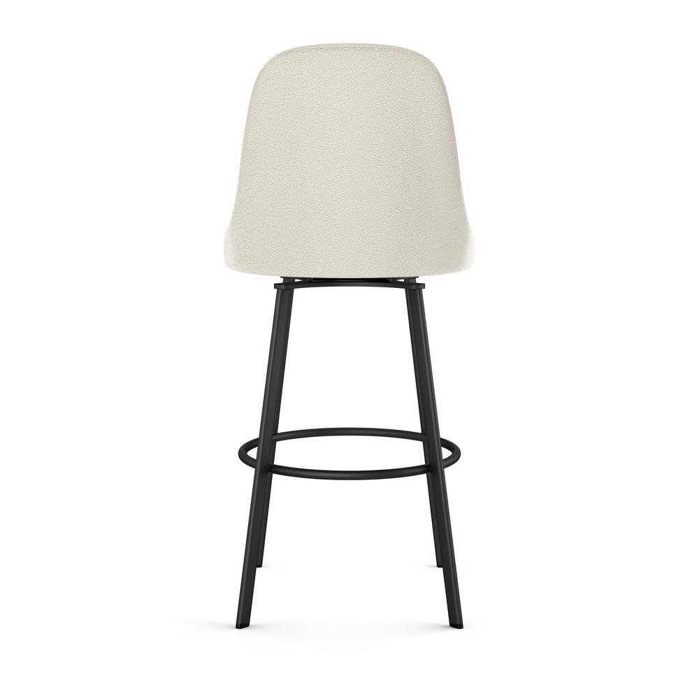Harper 30" Cream Bouclé Polyester Swivel Bar Stool with Black Metal Base