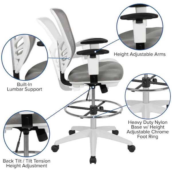 Mesh Drafting Chair Tall Office Chair for Standing Desk Ergonomic Back Support Desk Chair Adjustable Height Task Chair with Foot Ring and Adjustable