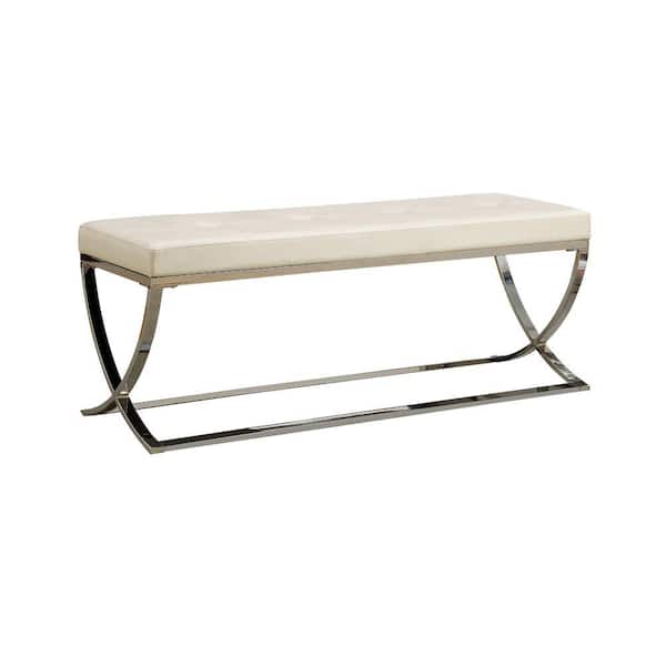 Benjara Modernly White Charming Bench 48 in. L x 16 in. W x 18.5 in. H