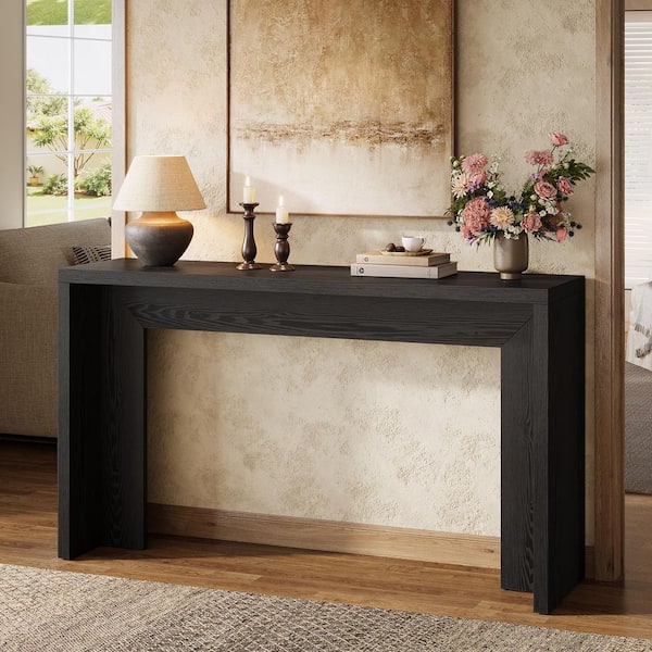 Turrella 55.12 in. Black Rectangle Wood Farmhouse Console Table for Entryway, Hallway, Living Room, or Behind Couch