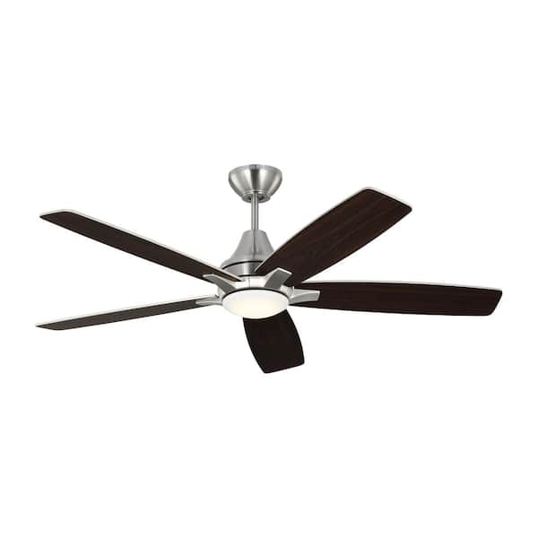 Generation Lighting Lowden 52 in. LED Indoor/Outdoor Brushed Steel Ceiling Fan with Light Kit, Remote Control and Reversible Motor