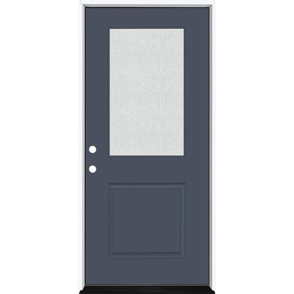 Steves & Sons Legacy 36 in. W. x 80 in. 1/2 Lite Rain Glass RHIS Primed Dark Denim Finish Fiberglass Prehung Front Door