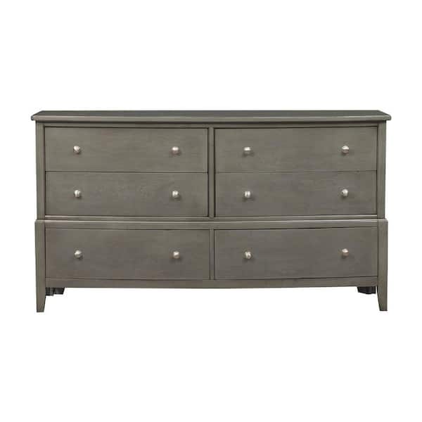 Benjara 18.75 in. Gray 6-Drawer Wooden Dresser without Mirror