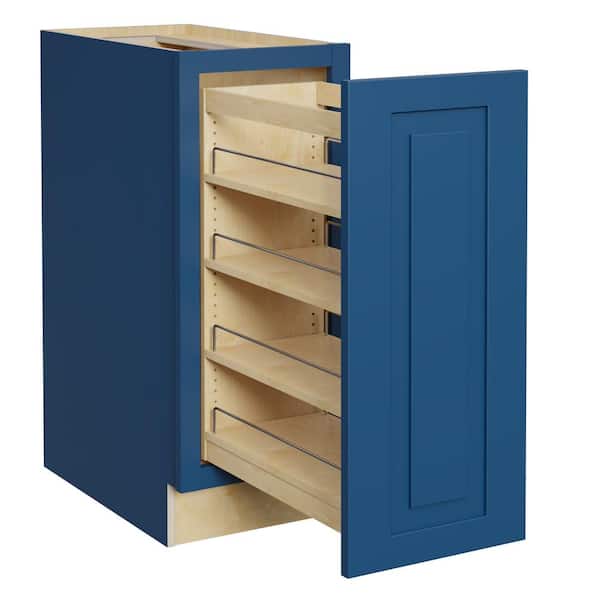 Home Decorators Collection Grayson 12 in. W x 24 in. D x 34.5 in. H Assembled Plywood Pull Out Pantry Kitchen Cabinet in Mythic Blue Soft Close