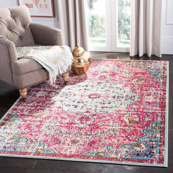 Madison Fuchsia/Teal 5 ft. x 5 ft. Square Border Area Rug