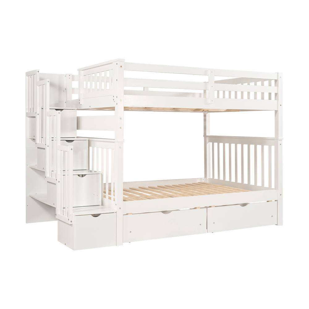 Qualler White Full Over Full Bunk Bed with Shelves and 6 Storage ...