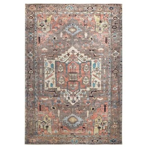 8 x 10 Taupe and Ivory Floral Area Rug