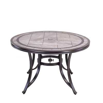 Umbrella Hole Patio Tables, Round Outdoor Dining Table For 6 With Umbrella Hole