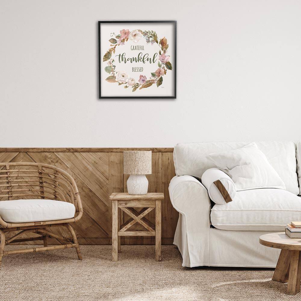 Elegant Gratitude Wreath by Livi Finn Black Framed Typography Giclee Art Print 24 in. x 24 in. price history on PriceWatchPro
