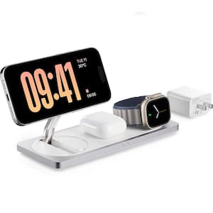 Elegant 3 in 1-Silver Wireless Charging Station Wireless Charger for iPhone Smart Watch and Airpods