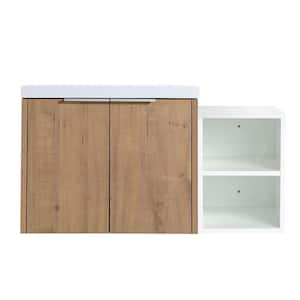 35.6 in. W x 18 in. D x 19.3 in. H Single Sink Floating Bath Vanity in Imitative Oak with White Resin Top and Cabinet