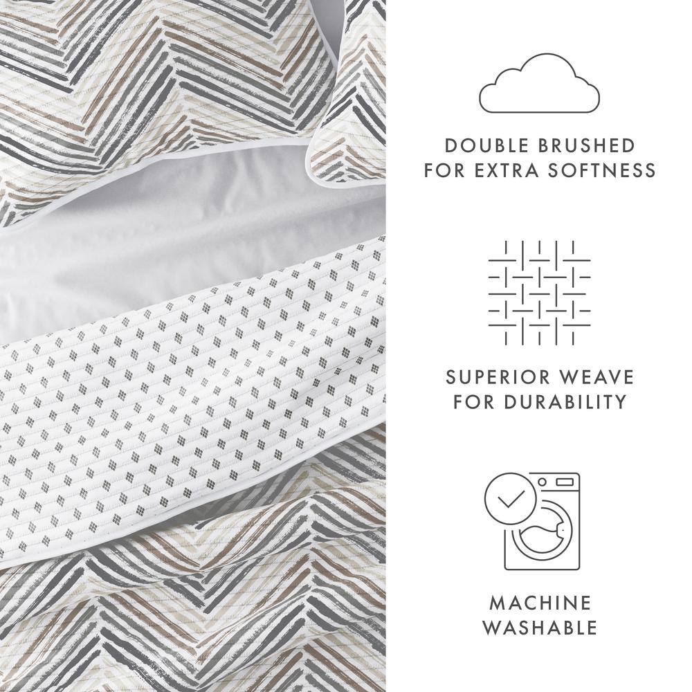 Light Gray and Taupe Reversible Microfiber Twin Quilt Set