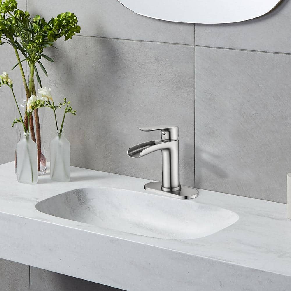 Brushed Nickel Single Handle Waterfall Bathroom Faucet