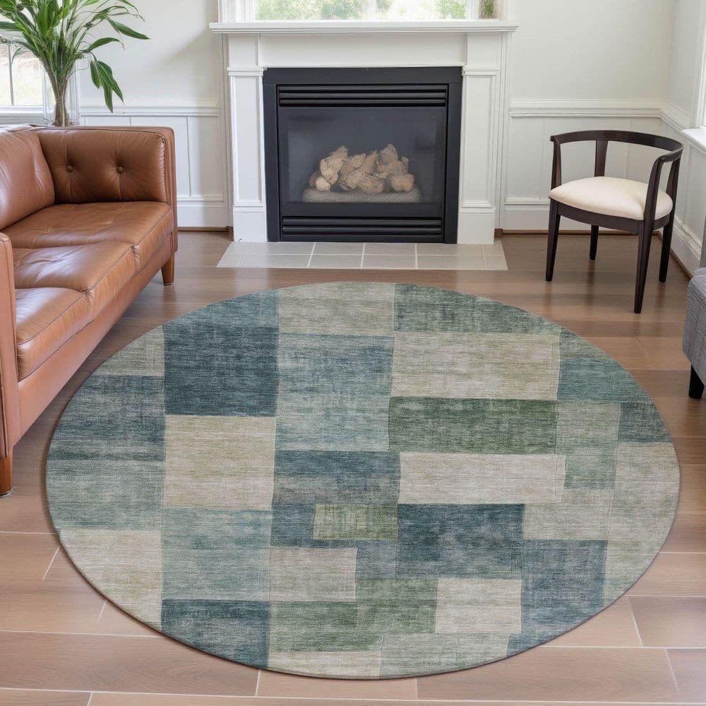 Mayfield Premium Machine Washable Abstract AMF1261 Seafoam 8 ft. x 8 ft. Round Rug price history on PriceWatchPro