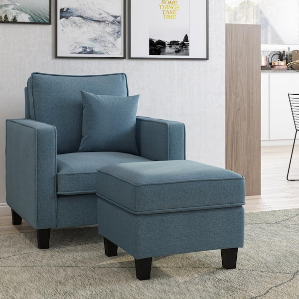 CorLiving Georgia Blue Polyester Square Ottoman