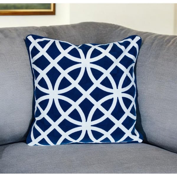 HomeRoots Blue, White Geometric Polyester 18 in. x 18 in. Throw Pillow