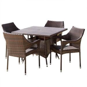 Cayden Multibrown 5-Piece Plastic Faux Rattan Outdoor Dining Set with Stackable Chairs