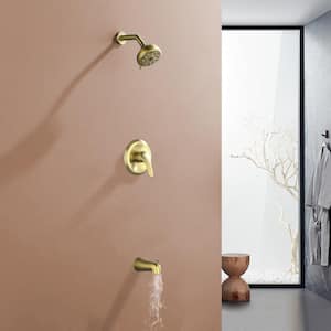 Modern Single Handle 10-Spray Tub and Shower Faucet 1.8 GPM in. Brushed Gold Valve Included