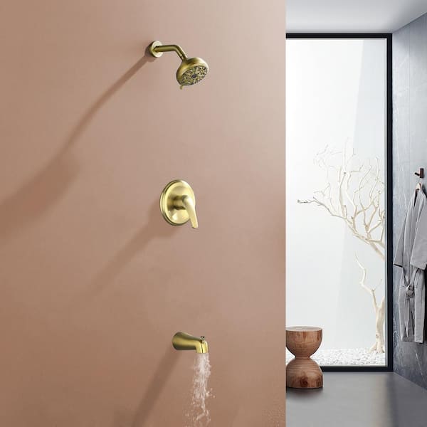 Nestfair Modern Single Handle 10-Spray Tub and Shower Faucet 1.8 GPM in. Brushed Gold Valve Included