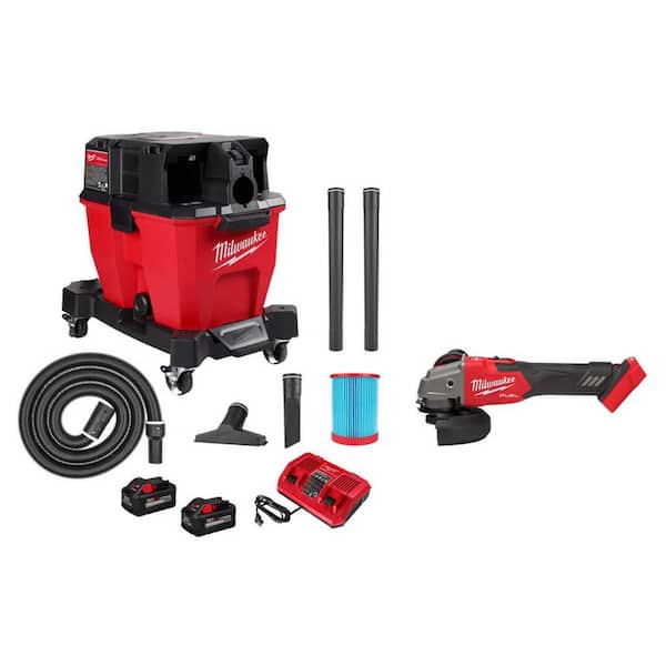 M18 FUEL 9 Gal. DUAL BATTERY Wet/Dry Shop Vacuum Kit with M18 FUEL 4-1/2 in. / 5 in. Grinder with Variable Speed