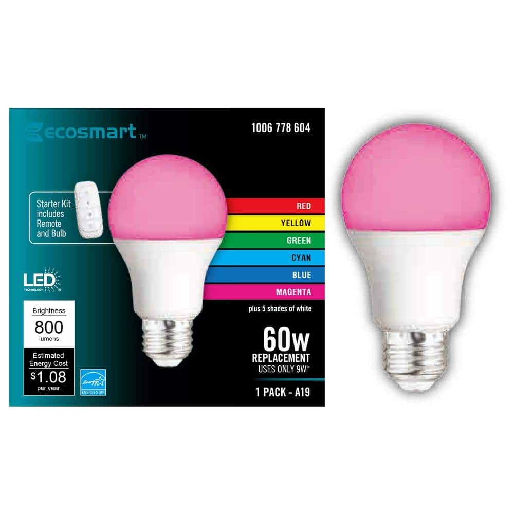 EcoSmart 100-Watt Equivalent Smart A21 Color Changing CEC LED Light Bulb  with Voice Control (1-Bulb) Powered by Hubspace 11A21100WRGBWH1 - The Home  Depot