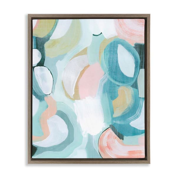 Stupell Industries Pastel Round Forms by Grace Popp Brown Floater Frame Abstract Graphic Art Print 31 in. x 25 in.
