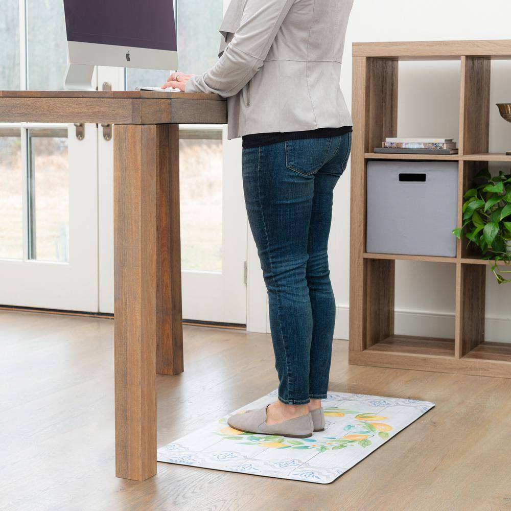 Grey and Yellow PVC Anti-Fatigue Kitchen Runner Mat