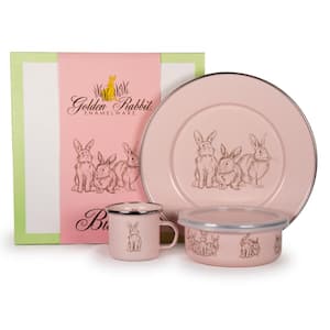 Pink Bunnies 3-Piece Feeding Set with Plate Bowl and Mug