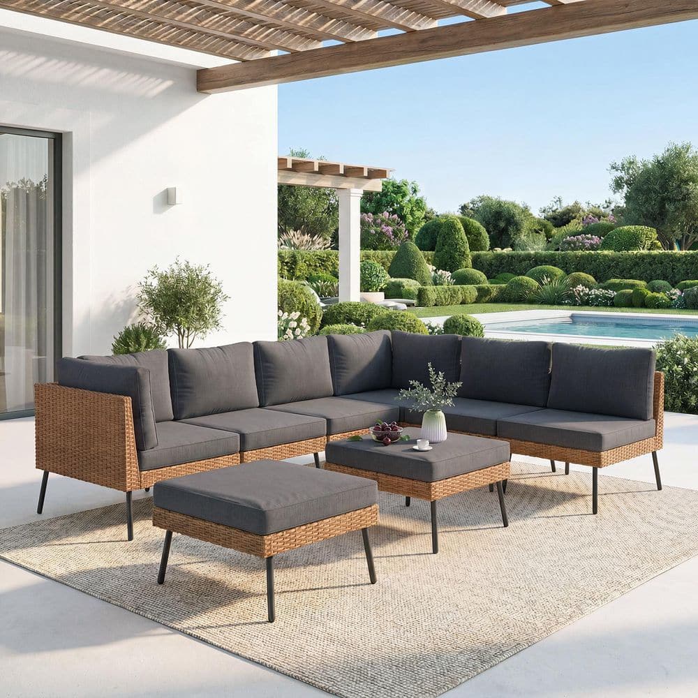 High Leg 8-Piece Wicker Patio Conversation Set with Black Cushions