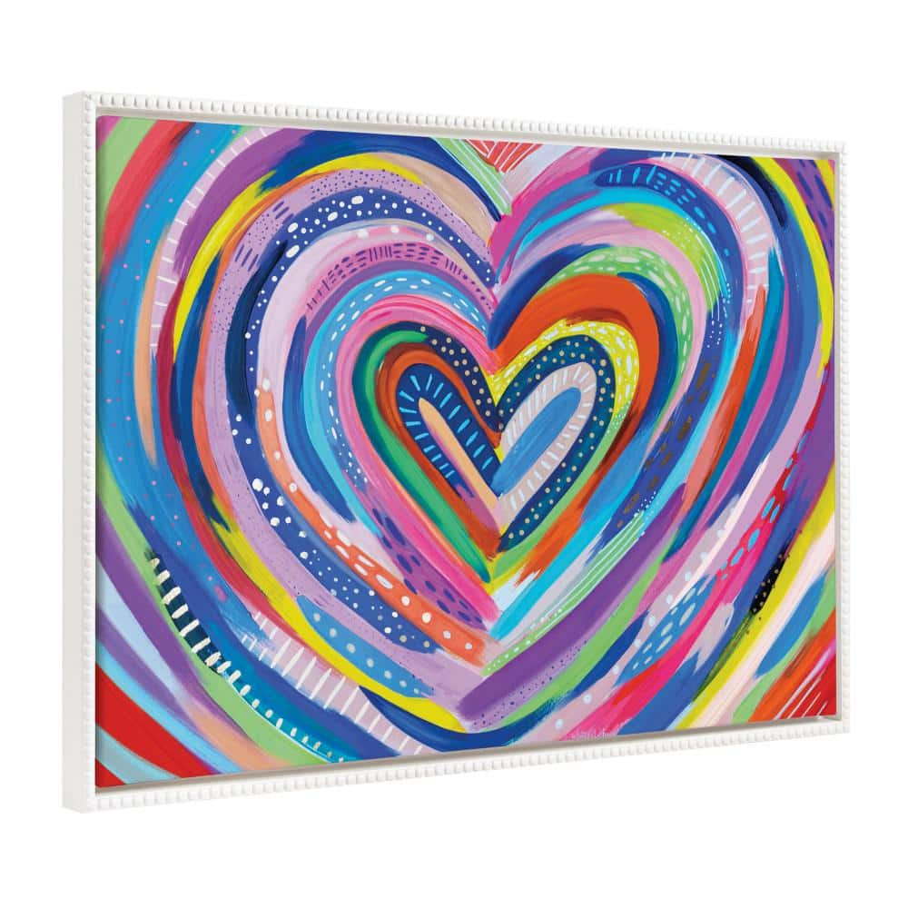 Colorful Heart Burst Print on Canvas with White Beaded Frame